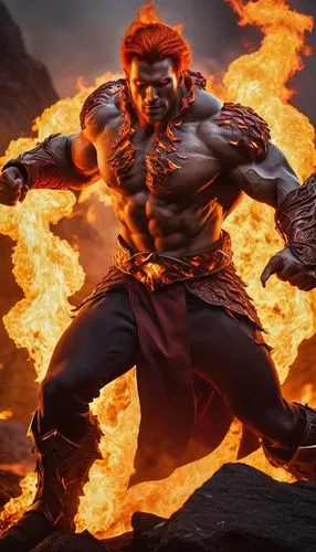 human torch,fire background,fire devil,magma,inferno,fiery,pillar of fire,firebrat,hanuman,lava,flame spirit,flame of fire,avenger hulk hero,fire master,scorch,hercules,fire dance,burning earth,dancing flames,volcanic,Conceptual Art,Oil color,Oil Color 15