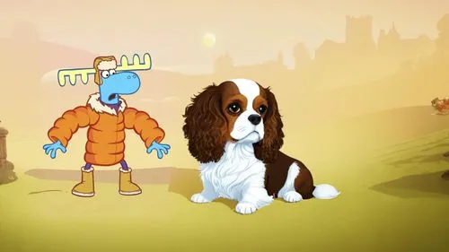 king charles shooting,an animated picture of a moose and a dog,kratts,weehl horse,bassets,brainpop,pony farm,lumpy