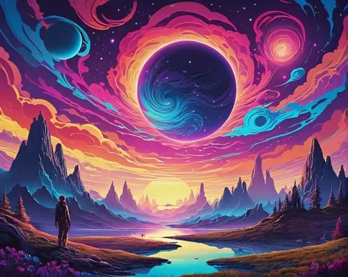 space art,alien planet,alien world,planet alien sky,vast,planets,vortex,colorful spiral,fantasy landscape,psychedelic art,planet,cosmos,fire planet,gas planet,galaxy,universe,dimensional,the universe,art background,valley of the moon