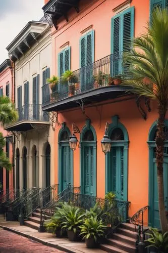 french quarters,new orleans,rowhouses,row houses,mizner,neworleans,naples,marigny,townhouses,italianate,dumaine,beautiful buildings,townhomes,rowhouse,orlean,bienville,balconies,venice,floride,florida home,Illustration,Paper based,Paper Based 20