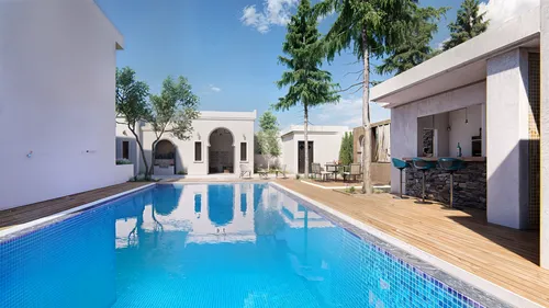 masseria,holiday villa,outdoor pool,mahdavi,swimming pool,pool house,hammamat,riad,djerba,marocco,morocco,marrakech,hammamet,marrakesh,amanresorts,piscina,residencial,tunisia,maroc,moroccan pattern