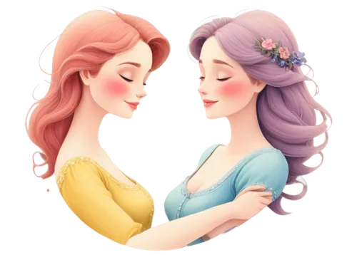 princesses,fairy tale icons,girl kiss,two girls,mermaid vectors,fairytale characters,gemini,young women,sisters,princess' earring,mother and daughter,heart clipart,amorous,fairies,women friends,two hearts,cute cartoon image,romantic portrait,vintage fairies,redheads,Illustration,American Style,American Style 02