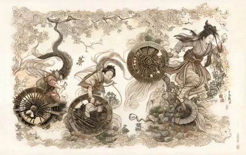 women running in lotus pond,elephants,zodiac,hunting scene,forest dragon,animals hunting,elephants and mammoths,krampus,terrestrial animal,steampunk gears,forest animals,elephant herd,illustrations,dr