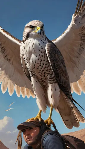 Create a thrilling tale of a saker falcon competing in a high-stakes falconry competition.,falconry,falconer,eagle illustration,bird bird-of-prey,bird of prey,steppe eagle,falcon,hawk animal,military 