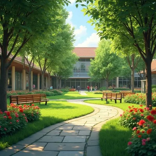 schoolyard,streamwood,school design,sunnybrook,townsquare,elementary school,dormitory,tsukihime,clannad,benches,sylvania,cartoon video game background,khs,parkview,greenspace,springside,dorms,greenspring,walk in a park,landscape background,Photography,General,Realistic