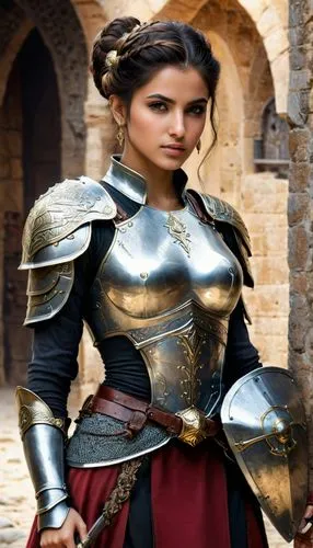 female warrior,joan of arc,berengaria,breastplates,claudii,swordswoman,girl in a historic way,rosaria,ermengarde,hospitaller,cuirasses,paladin,breastplate,constantinopolitan,parthian,auriana,sarissa,kruja,warrior woman,tirreni,Conceptual Art,Fantasy,Fantasy 11