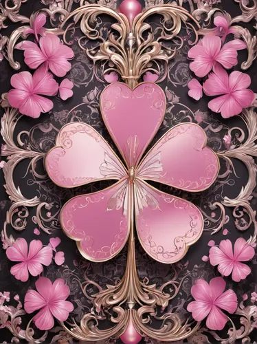 Create a mysterious fantasy world where pink clovers are the key to unlocking hidden powers and secrets.,lotus hearts,flowers png,pink floral background,floral digital background,japanese floral backg