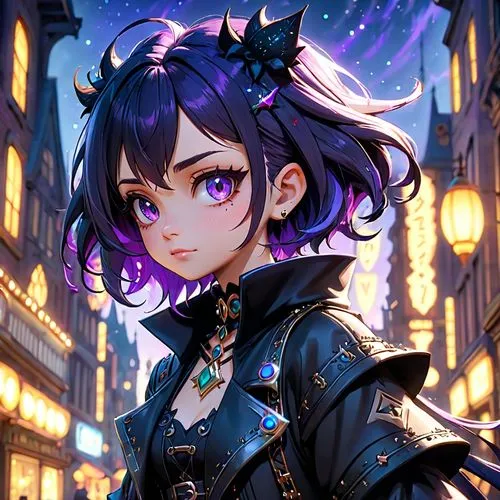 meteora,dusk background,nico,violet,harajuku,portrait background,purple wallpaper,uruburu,hinata,rem in arabian nights,ultraviolet,fantasy portrait,city ​​portrait,shibuya,ganai,cg artwork,starry sky,morgan,indigo,violet eyes,Anime,Anime,Cartoon