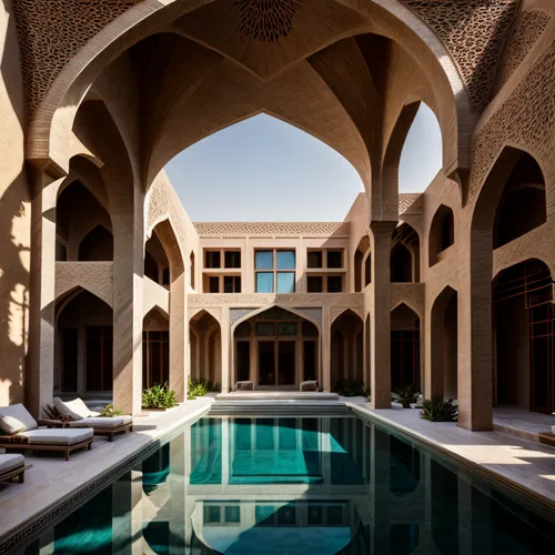 persian architecture,iranian architecture,moroccan pattern,riad,morocco,islamic architectural,alhambra,marrakesh,caravanserai,islamic pattern,moorish,madinat,qasr al watan,alcazar,marrakech,inside courtyard,courtyard,quasr al-kharana,caravansary,abu-dhabi