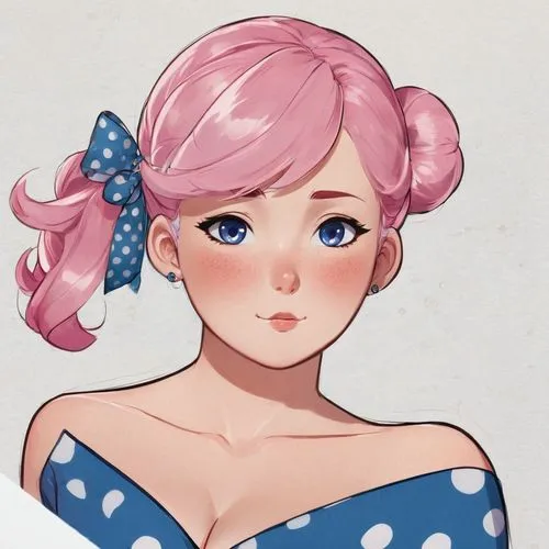 stechnelke,polka dot paper,polka dot dress,polka dot,worried girl,camellia,milkmaid,nora,lilikoi,girl portrait,stylized macaron,polka,dribbble,polka dot pattern,blushing,pink hair,luka,mock strawberry,girl drawing,pink bow,Unique,Design,Character Design