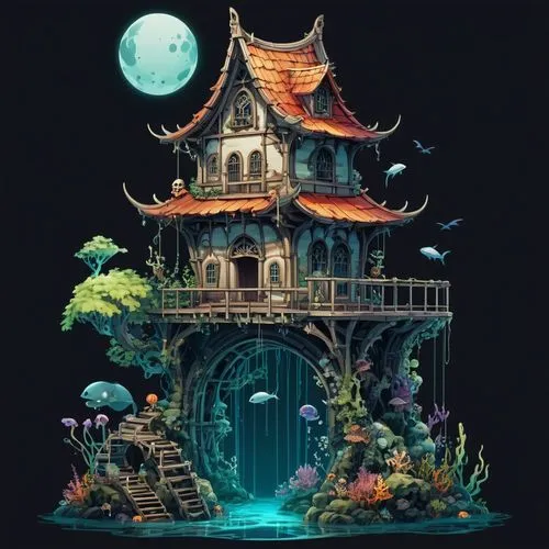 studio ghibli,fairy house,imaginarium,wishing well,3d fantasy,fairy village,Illustration,Abstract Fantasy,Abstract Fantasy 11