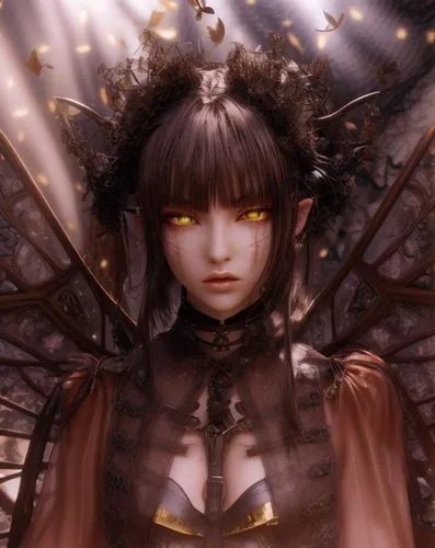 crow queen,fallen angel,amano,dark angel,black angel,queen of the night,baroque angel,fantasy portrait,fire angel,archangel,fairy queen,monarch,gentiana,golden crown,angel,angelica,priestess,summoner,mystical portrait of a girl,winged heart