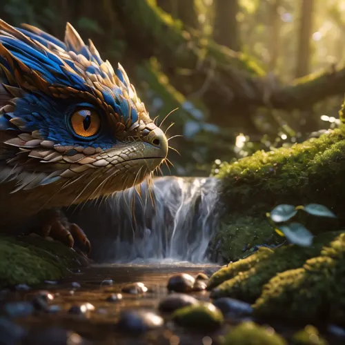 forest dragon,gryphon,quill,3d fantasy,ori-pei,full hd wallpaper,forest animal,fantasy picture,fantasy art,basilisk,perched on a log,digital compositing,anthropomorphized animals,owl-real,3d rendered,