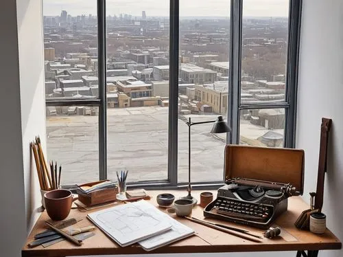 writing desk,workspace,office desk,desk,typewritten,bureau,wooden desk,typewriting,writing pad,teletype,typewriter,home office,work space,modern office,window view,typewriters,workspaces,rear window,writerly,creative office,Art,Artistic Painting,Artistic Painting 27