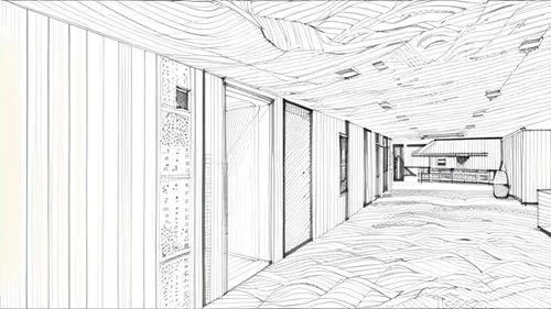 hallway space,office line art,geometric ai file,ceiling construction,daylighting,3d rendering,panoramical,ceiling ventilation,archidaily,wireframe graphics,hallway,line drawing,school design,corridor,