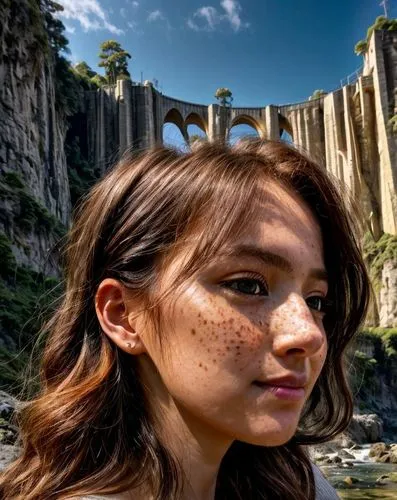 a beautiful young lady in a bikini standing by the edge of a cliff looking out at a waterfall,vikos,tatev,artena,bernales,pevensie,benoist