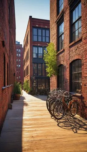 red brick,parked bikes,laclede,red bricks,bicycle path,bike city,redbrick,lofts,alleycat,city bike,old linden alley,bikeway,brickyards,bicycle lane,warehouses,auraria,lowertown,bike path,callowhill,bike land,Illustration,Realistic Fantasy,Realistic Fantasy 26