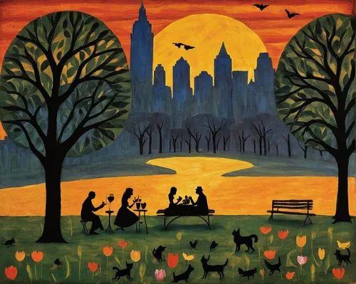 central park,david bates,picnic,riverside park,cd cover,travel poster,new york skyline,manhattan skyline,night scene,sewing silhouettes,game illustration,pumpkin patch,tulip festival,city skyline,picnic basket,early spring,family picnic,spring equinox,summer solstice,halloween poster,Art,Artistic Painting,Artistic Painting 47