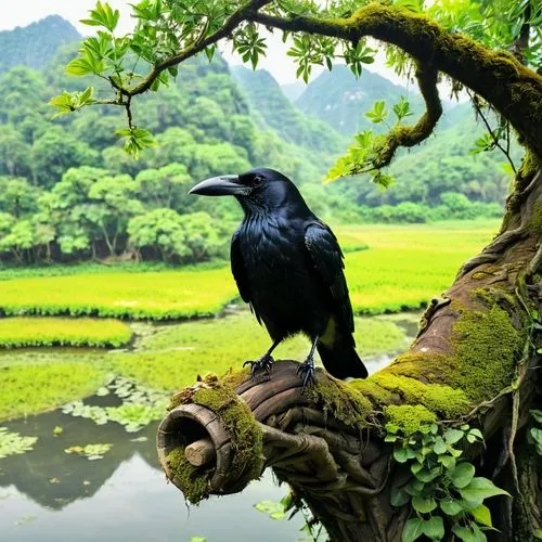 asian bird,great cormorant,cormorant,perched on a log,jiangyan,kormoran,karasu,koel,dujiangyan,pengshui,nature bird,raven bird,oriental pied hornbill,anhinga,little pied cormorant,bird kingdom,3d crow,jiangzhou,bird on tree,guizhou,Conceptual Art,Fantasy,Fantasy 18