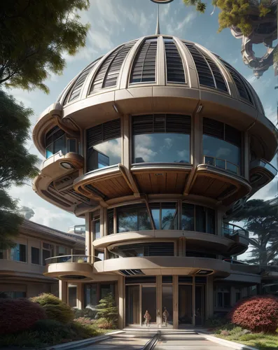 Futuristic Done roof multilevel home,futuristic architecture,primosphere,stsci,solar cell base,observatoire,sky space concept,radome,cupertino,round house,planetarium,arcology,mothership,earth station