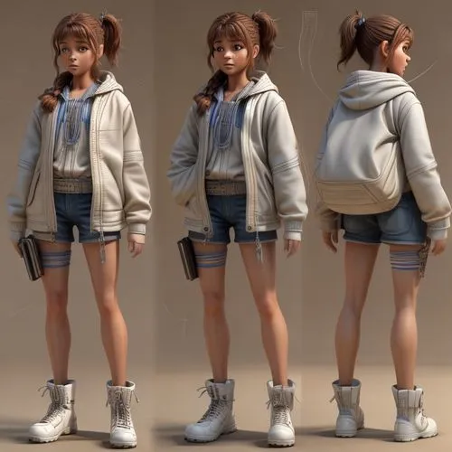 3d figure,3d model,3d rendered,fashionable girl,3d render,3d modeling,fashion doll,plug-in figures,the style of the 80-ies,jacket,parka,fashion girl,game figure,summer coat,model train figure,model doll,shorts,neutral color,sneakers,rc model,Common,Common,Film
