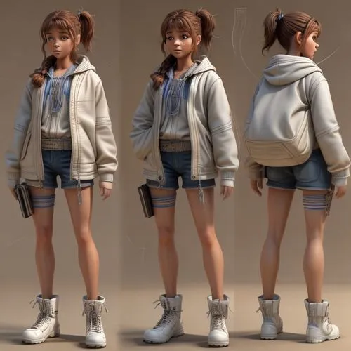 ponytail,3d figure,3d model,3d rendered,fashionable girl,3d render,3d modeling,fashion doll,plug-in figures,the style of the 80-ies,jacket,parka,fashion girl,game figure,summer coat,model train figure