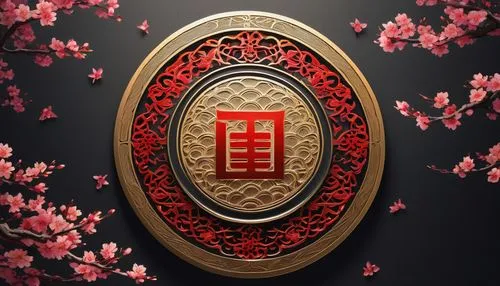 japanese floral background,japanese sakura background,sakura background,plum blossoms,sakura wreath,floral japanese,sakura blossoms,japanese character,red heart medallion,sakura blossom,spring festival,sakura flower,taijitu,plum blossom,sakura mochi,zui quan,oriental painting,chinese background,traditional chinese,auspicious symbol,Conceptual Art,Fantasy,Fantasy 28