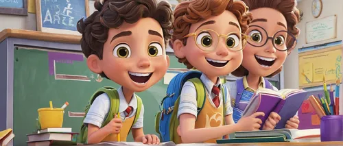 The first day of school brings excitement and nerves. Write a story about a student's thrilling and anxious journey to school.,animated cartoon,toy story,children's background,classroom training,toy's