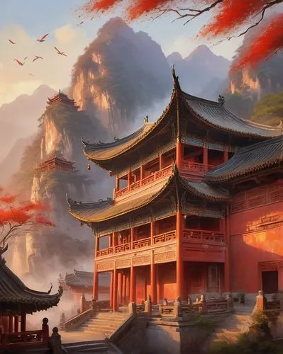 asian architecture,wudang,hanging temple,hall of supreme harmony,tigers nest,world digital painting,oriental painting,tianxia,oriental,qinshan,yunnan,lijiang,teahouses,hushan,hengdian,dacheng,qibao,fantasy landscape,wenchuan,qingcheng,Conceptual Art,Oil color,Oil Color 10