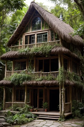 jungle house,house in the forest,tree house hotel,wooden house,traditional house,ancient house,tree house,stilt house,treehouse,witch's house,timber house,witch house,half-timbered house,log home,trop