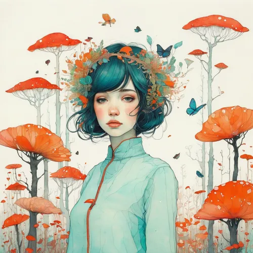 coral bells,cosmos autumn,flower fairy,kahila garland-lily,flora,faery,girl in flowers,han thom,amano,faerie,flower and bird illustration,blue birds and blossom,bloom,janome chow,orange blossom,butterflies,fairy peacock,himilayan blue poppy,falling flowers,parasols,Illustration,Paper based,Paper Based 19