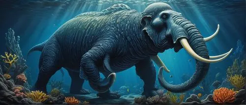 blue elephant,elephants and mammoths,elephant,indian elephant,elephantine,uintatherium,african elephant,asian elephant,deep sea nautilus,aquatic mammal,marine reptile,marine animal,aquatic animals,cynorhodon,mammoth,sea mammals,sea monsters,triceratops,sea animals,african bush elephant,Art,Artistic Painting,Artistic Painting 50