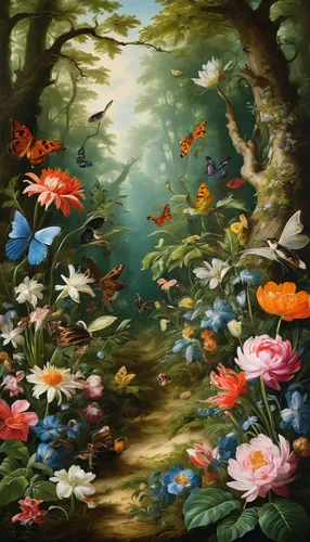 flower painting,fairy forest,splendor of flowers,flower garden,sea of flowers,flower background,oil painting on canvas,floral background,fairy world,butterfly background,garden of eden,children's background,japanese floral background,falling flowers,flora,springtime background,floral composition,still life of spring,butterfly floral,secret garden of venus,Art,Classical Oil Painting,Classical Oil Painting 37