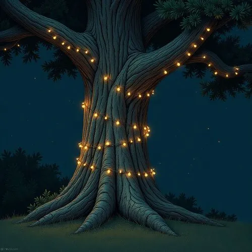 tree lights,fairy lights,tree torch,luminous garland,magic tree,garland of lights,Illustration,Children,Children 01