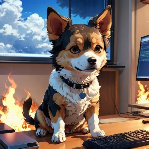 welschcorgi,corgi,mascotech,garrison,kimbundu,blur office background,Photography,General,Realistic