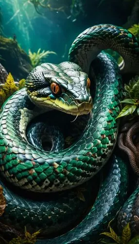 giant snake mixed with octopuss, 8k image,a giant blue snake with its head on top of a green snake,vipera,green python,reticulatus,anacondas,liophis,lampropeltis,Photography,General,Fantasy