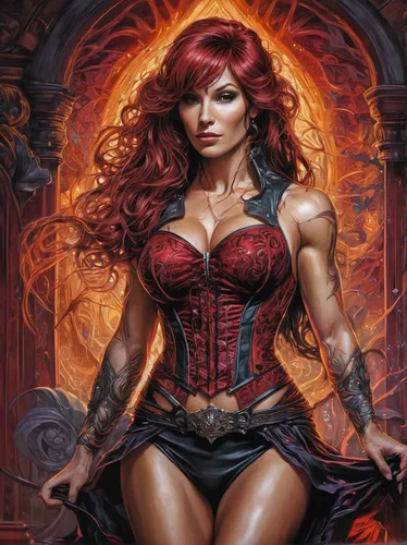 fantasy woman,scarlet witch,fantasy art,red super hero,corset,celtic queen,black widow,red-haired,femme fatale,sorceress,hard woman,the enchantress,wonderwoman,red head,heroic fantasy,starfire,redhair,female warrior,maiden,gothic woman,Illustration,Realistic Fantasy,Realistic Fantasy 25