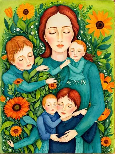 a mother who cares,mother and children,mother with children,the mother and children,holy family,magnolia family,parents with children,parents and children,maternal,families,motherhood,kate greenaway,w