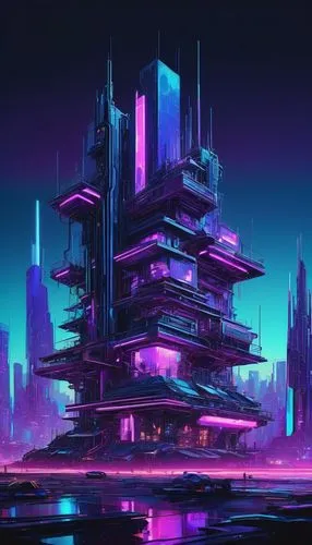 futuristic landscape,ancient city,fantasy city,cyberpunk,citadel,ruin,scifi,80's design,futuristic,pagoda,fortress,vapor,cyberspace,cityscape,cyber,electric tower,futuristic architecture,beacon,temple fade,artificial island,Conceptual Art,Oil color,Oil Color 18