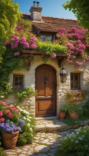 country cottage,garden door,summer cottage,cottage garden,traditional house,cottage,small house,beautiful home,home landscape,little house,hydrangeas,fairy door,country house,the threshold of the house,miniature house,wooden door,hobbiton,private house,ancient house,quaint,Art,Classical Oil Painting,Classical Oil Painting 17