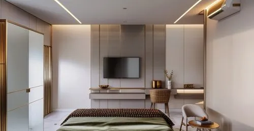 generate a lavish tv wall design with good lighting and a dressing mirror on right side.,modern minimalist bathroom,luxury bathroom,room divider,modern room,hallway space,sleeping room,interior modern