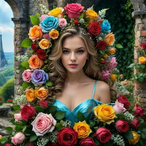 rose wreath,wreath of flowers,girl in a wreath,flower wreath,floral wreath,beautiful girl with flowers,Photography,General,Fantasy