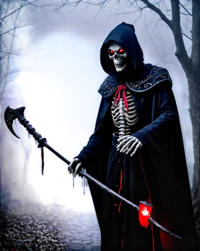 grimm reaper,grim reaper,necromancer,undead warlock,executioner,reaper,occultist,witchfinder,scythe,chakan,cultist,deadman,nightstalker,death god,darklord,gothicus,voorheesville,scything,halloween background,corvo,Illustration,Realistic Fantasy,Realistic Fantasy 02