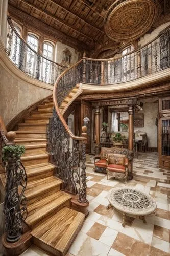 marble floor,winding staircase,staircase,outside staircase,circular staircase,mansion,spiral staircase,luxury home interior,luxury property,wooden stairs,stairs,luxury home,ornate room,luxury real est