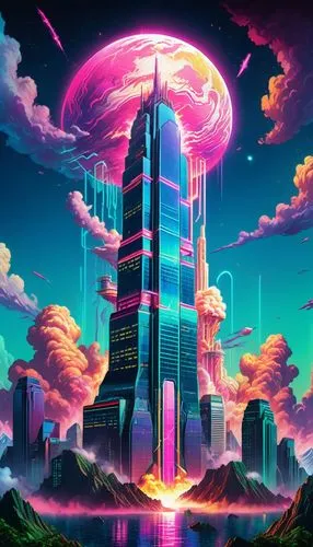 cybercity,skyscraper,cybertown,skycraper,skyscraping,electric tower,Conceptual Art,Sci-Fi,Sci-Fi 28