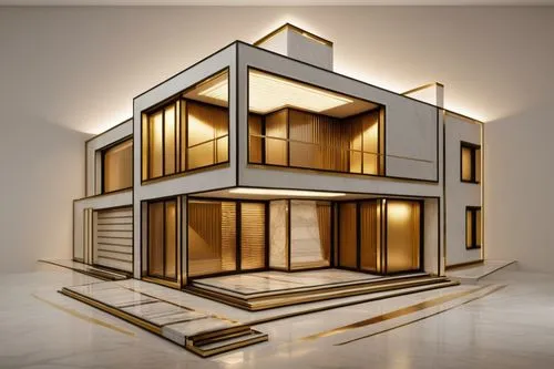 cubic house,3d rendering,cube house,gold stucco frame,modern architecture,frame house,Photography,General,Natural