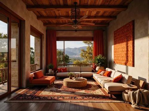 home interior,moroccan pattern,kilim,sunroom,amanresorts,living room,sitting room,beautiful home,wooden beams,verandah,contemporary decor,verandahs,front porch,luxury home interior,mid century modern,porch,patios,veranda,interior decor,livingroom