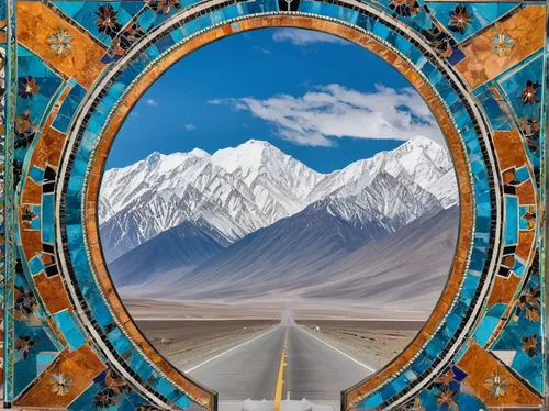 the pamir highway,tibet,the pamir mountains,pamir,xinjiang,ladakh,karakoram,travel trailer poster,prayer wheels,himalaya,mongolia eastern,decorative frame,everest region,kyrgyz,the mongolian and russian border mountains,inner mongolian beauty,art deco frame,mirror frame,himalayas,mongolia,Illustration,Vector,Vector 16