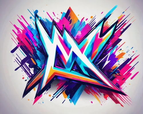 Design a WWE logo with a dynamic and energetic feel.,neon arrows,arrow logo,zigzag background,triangles background,dribbble logo,vector graphic,abstract design,colorful foil background,80's design,ado