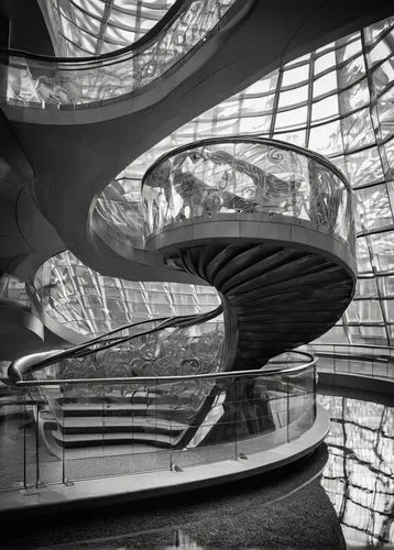 morphosis,futuristic architecture,futuristic art museum,etfe,safdie,bundestag,guggenheim museum,arcology,architectures,zeil,spiral staircase,confluences,bjarke,spirally,atrium,schirn,universum,cochere,gehry,spiralling,Illustration,Black and White,Black and White 11